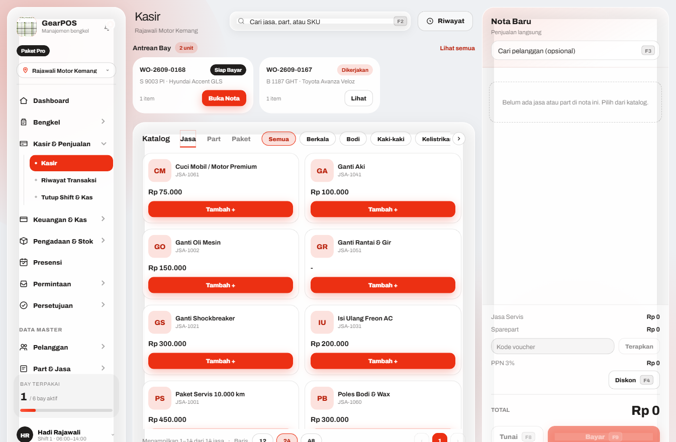 Tampilan GearPOS untuk Front office